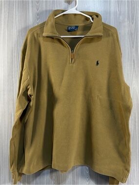 Polo Ralph‎ Lauren Mens Tan Estate Rib Quarter Zip Pullover Sweater Pony Logo